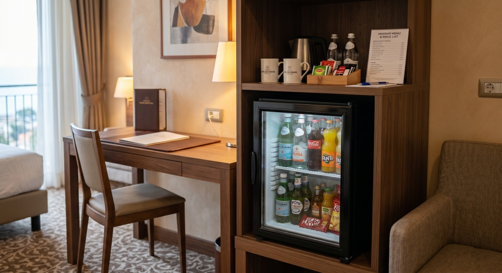 Minibar ad assorbimento, termoelettrico o a compressore: quale scegliere per un hotel