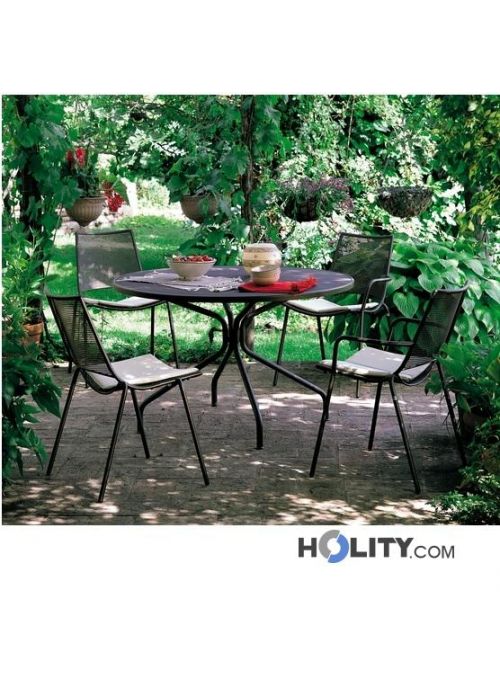 Sedia da giardino con braccioli, impilabile, in acciaio verniciato