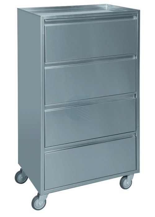 CASSETTIERA IN Acciaio Inox AISI 304 - 4 CASSETTI E ALZATINA L 50 X 70 X 85h Cm
