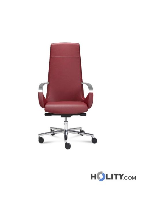 Poltrona Dirigenziale In Pelle Artigiani Veneti Riuniti, Made In Italy, Girevole Con Ruote, Eleganza E Comfort Per Ufficio - 4