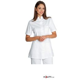 Gaharu Camicetta da donna a maniche a 3/4, elegante, con scollo a V, a tunica, beige a strisce, M