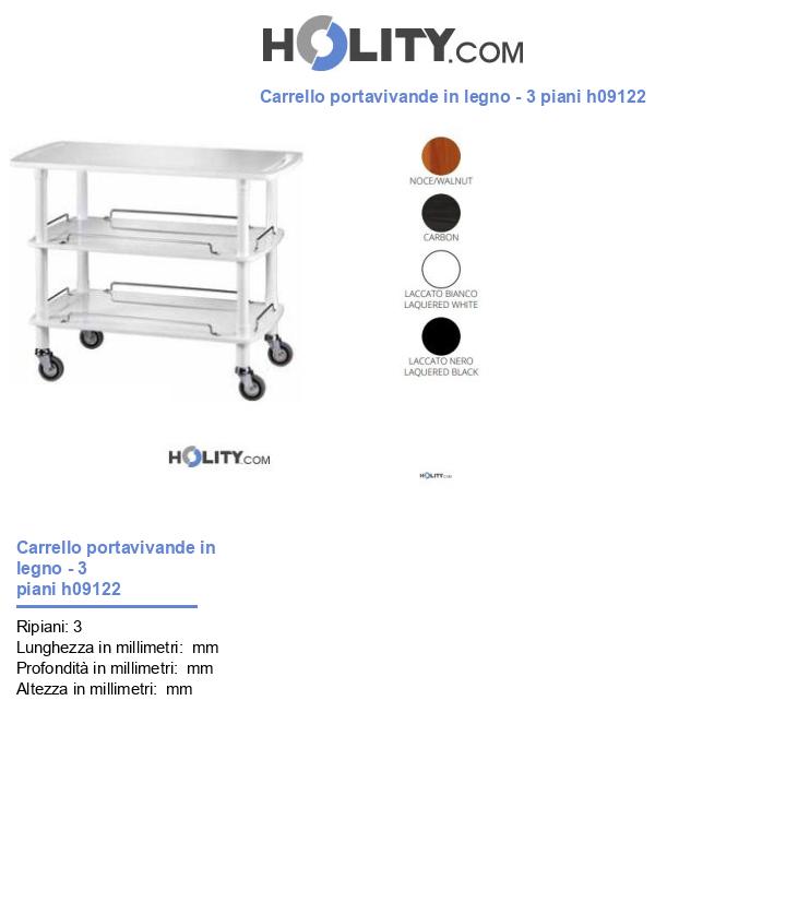 Carrello portavivande in legno - 3 piani h09122