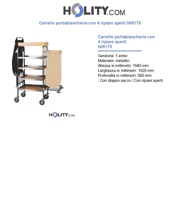 Carrello portabiancheria con 4 ripiani aperti h09170