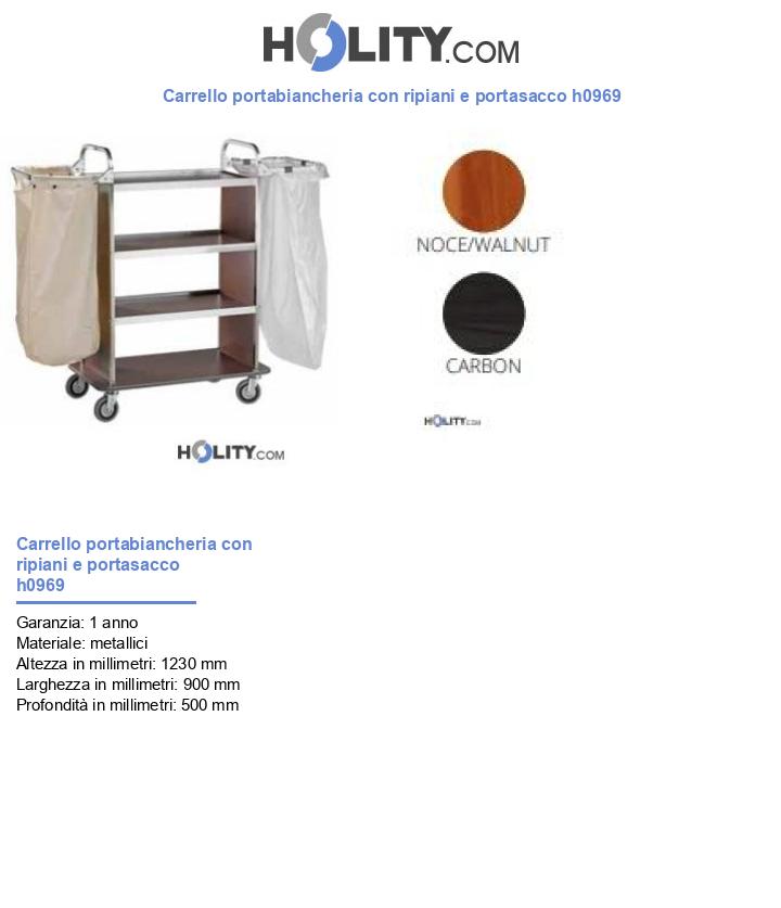 Carrello portabiancheria con ripiani e portasacco h0969