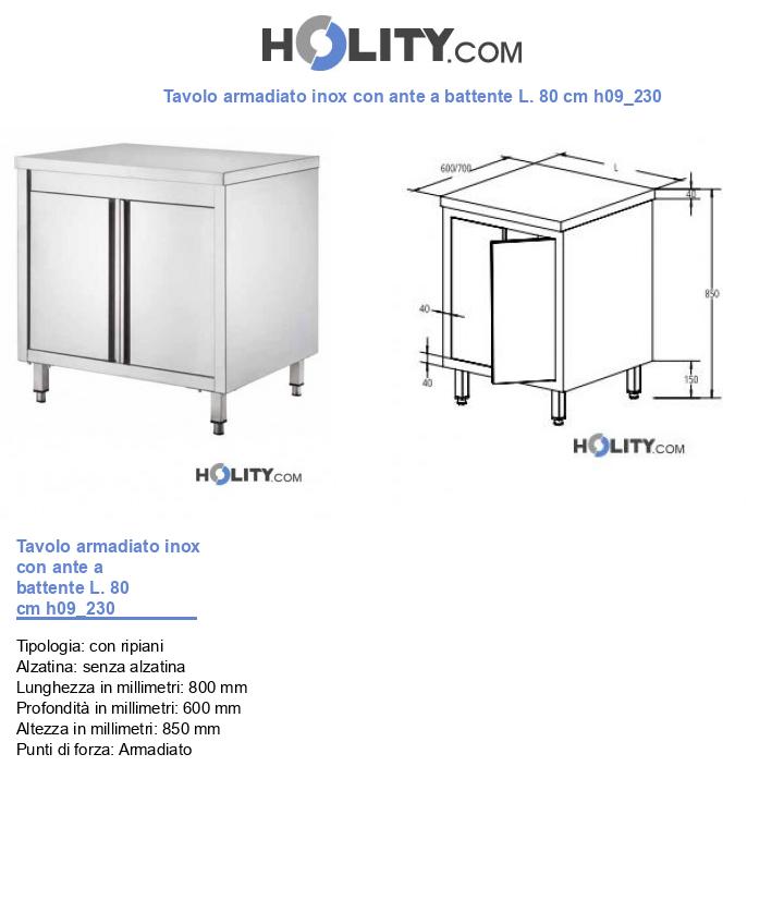 Tavolo armadiato inox con ante a battente L. 80 cm h09_230