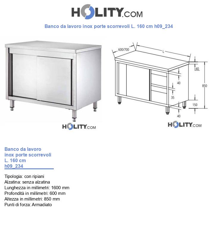 Banco da lavoro inox porte scorrevoli L. 160 cm h09_234