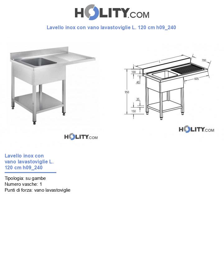 Lavello inox con vano lavastoviglie L. 120 cm h09_240