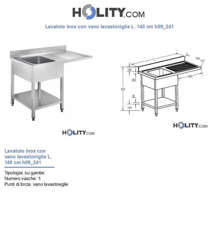 Lavatoio inox con vano lavastoviglie L. 140 cm h09_241