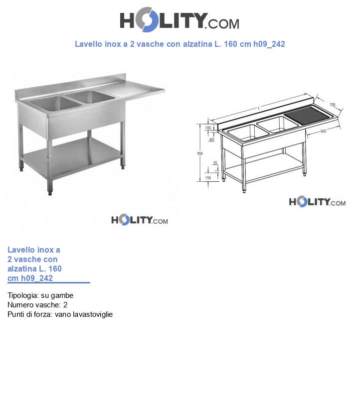 Lavello inox a 2 vasche con alzatina L. 160 cm h09_242