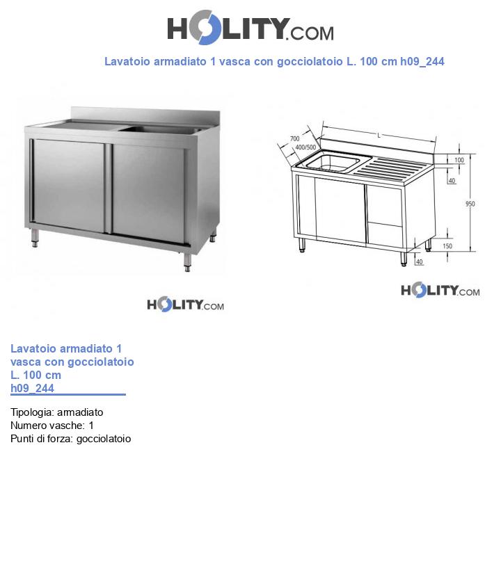 Lavatoio armadiato 1 vasca con gocciolatoio L. 100 cm h09_244