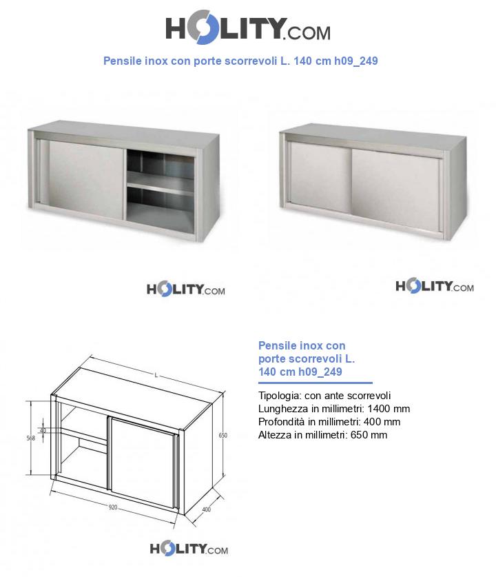Pensile inox con porte scorrevoli L. 140 cm h09_249