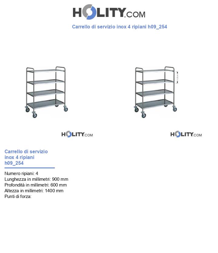 Carrello di servizio inox 4 ripiani h09_254