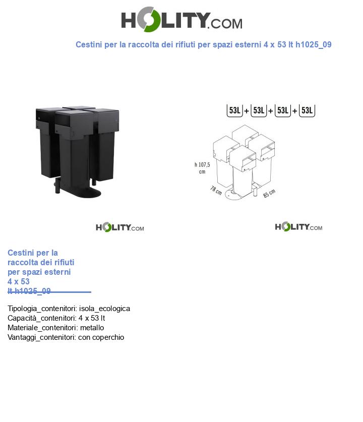 Cestini per la raccolta dei rifiuti per spazi esterni 4 x 53 lt h1025_09
