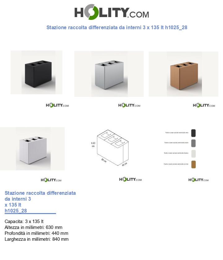 Stazione raccolta differenziata da interni 3 x 135 lt h1025_28
