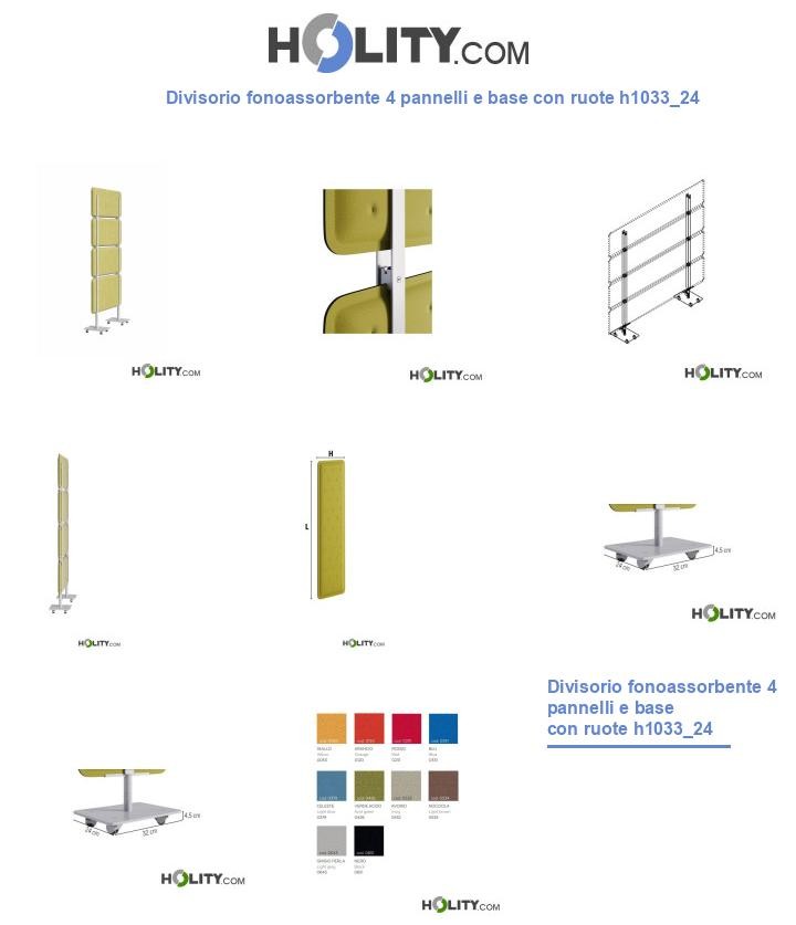 Divisorio fonoassorbente 4 pannelli e base con ruote h1033_24