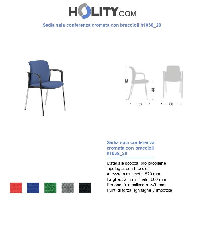 Sedia sala conferenza cromata con braccioli h1038_28