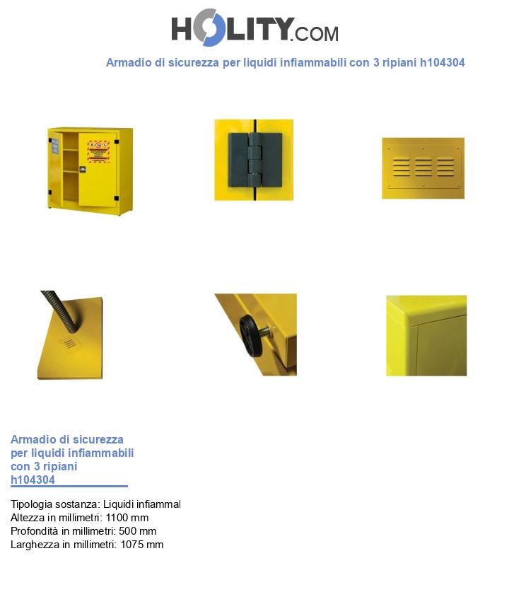 Armadio di sicurezza per liquidi infiammabili con 3 ripiani h104304