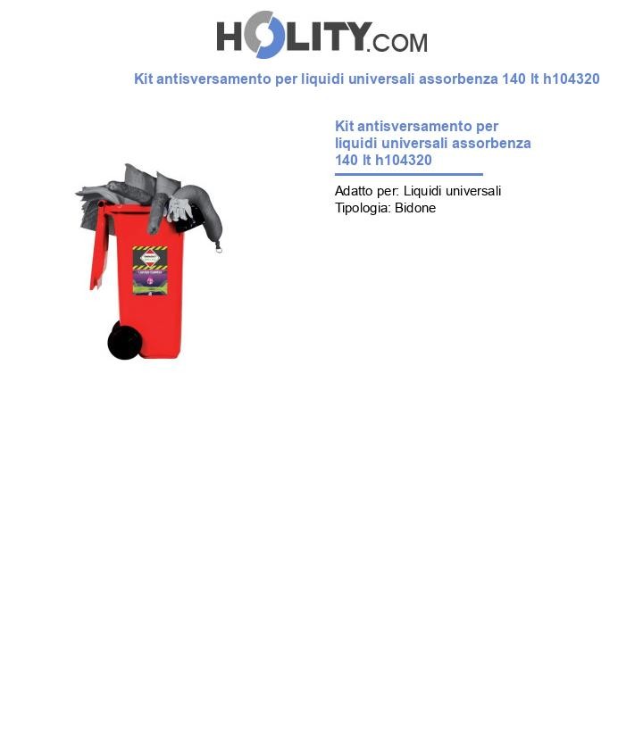Kit antisversamento per liquidi universali assorbenza 140 lt h104320