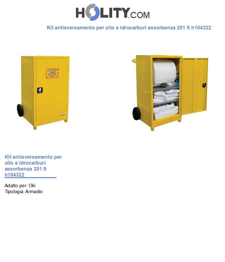 Kit antisversamento per olio e idrocarburi assorbenza 201 lt h104322