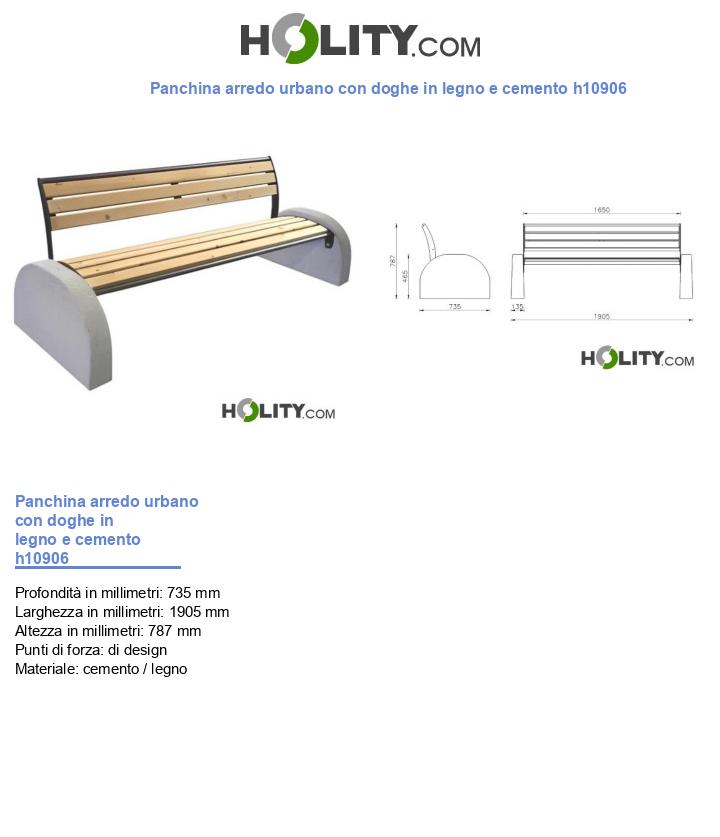 Panchina arredo urbano con doghe in legno e cemento h10906