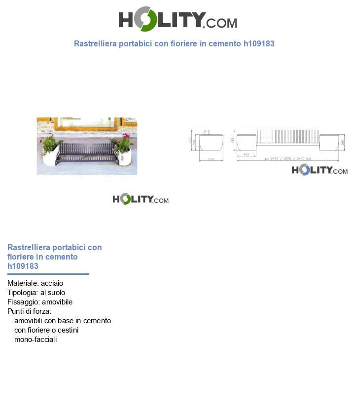 Rastrelliera portabici con fioriere in cemento h109183