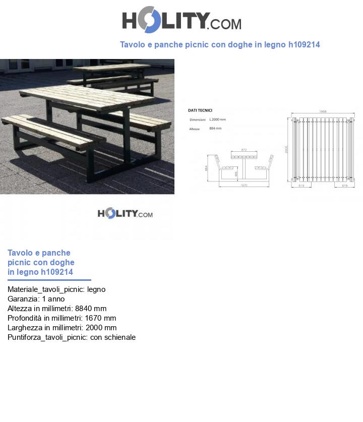 Tavolo e panche picnic con doghe in legno h109214