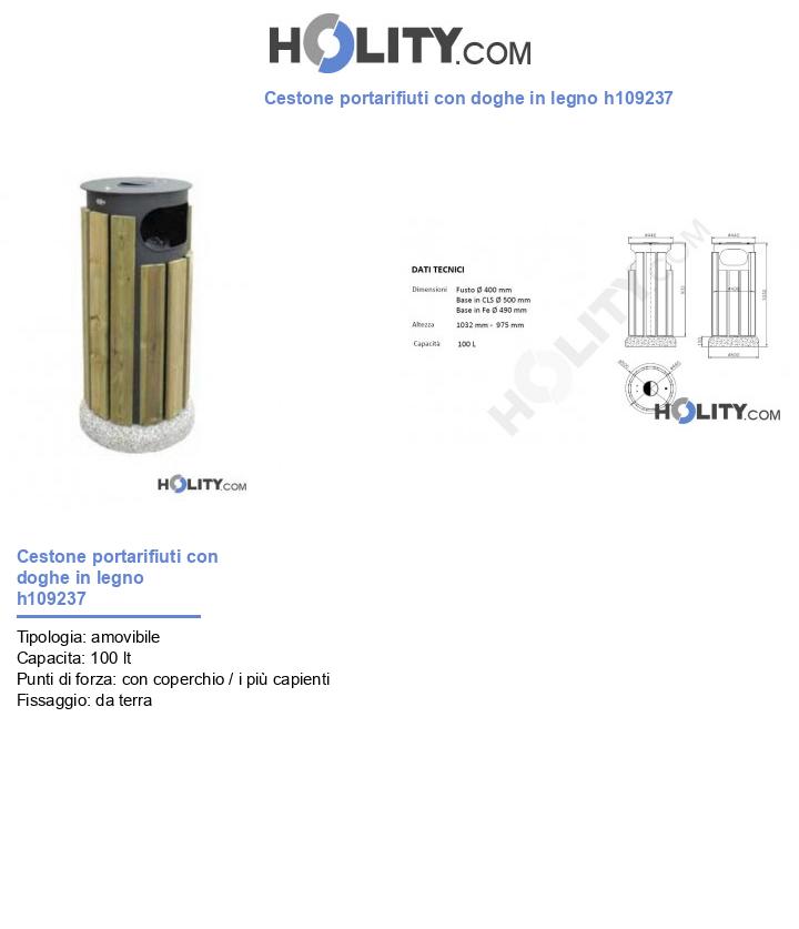 Cestone portarifiuti con doghe in legno h109237
