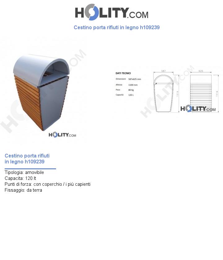 Cestino porta rifiuti in legno h109239