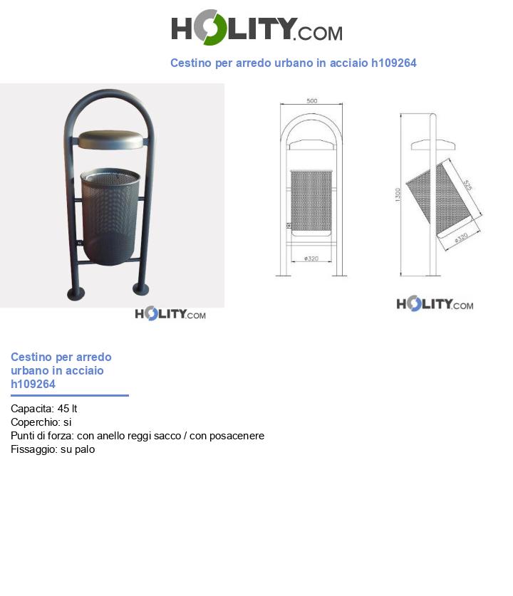 Cestino per arredo urbano in acciaio h109264