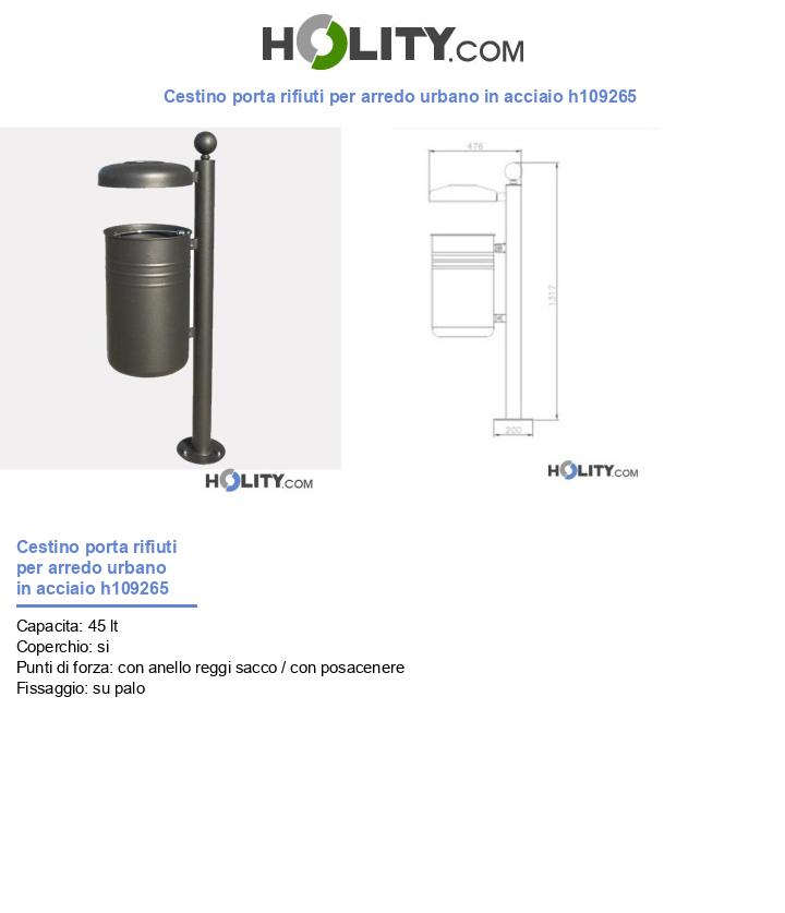 Cestino porta rifiuti per arredo urbano in acciaio h109265