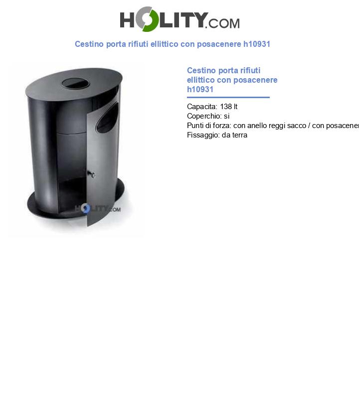 Cestino porta rifiuti ellittico con posacenere h10931