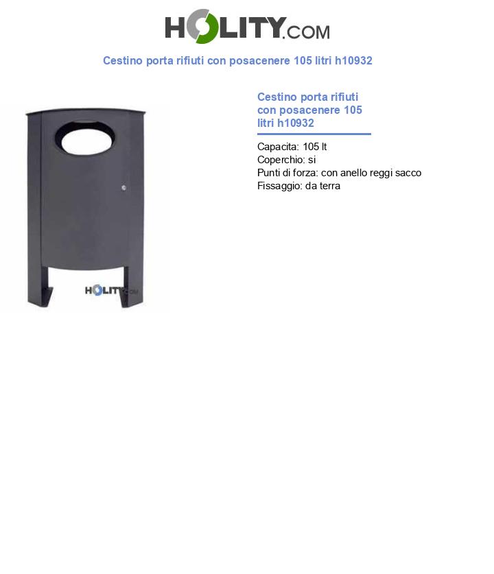 Cestino porta rifiuti con posacenere 105 litri h10932
