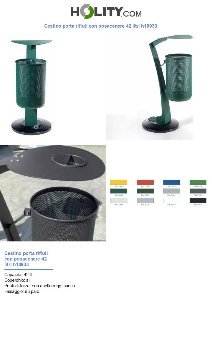 Cestino porta rifiuti con posacenere 42 litri h10933