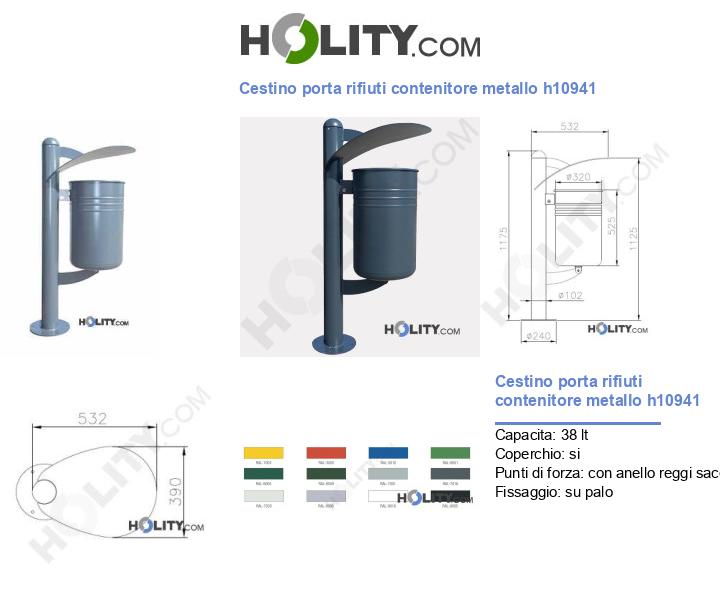 Cestino porta rifiuti contenitore metallo h10941