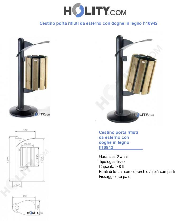 Cestino porta rifiuti da esterno con doghe in legno h10942