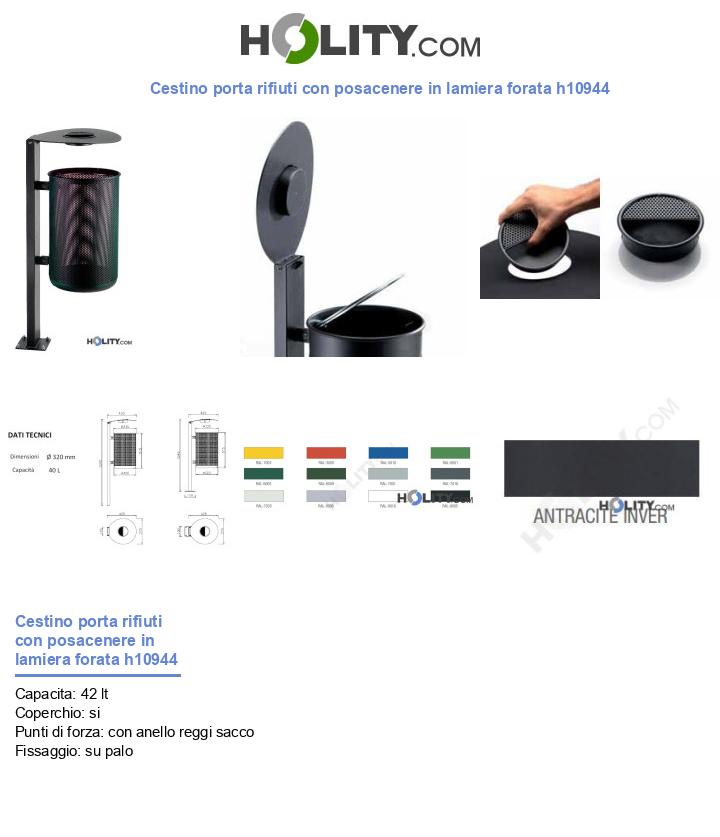 Cestino porta rifiuti con posacenere in lamiera forata h10944