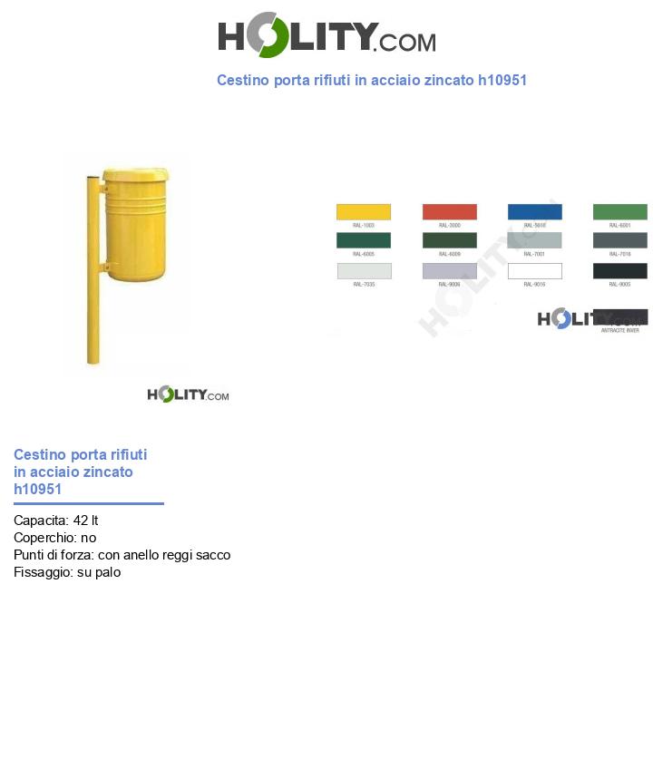 Cestino porta rifiuti in acciaio zincato h10951