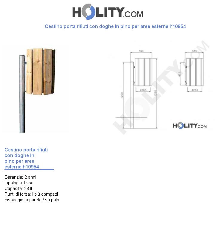 Cestino porta rifiuti con doghe in pino per aree esterne h10954