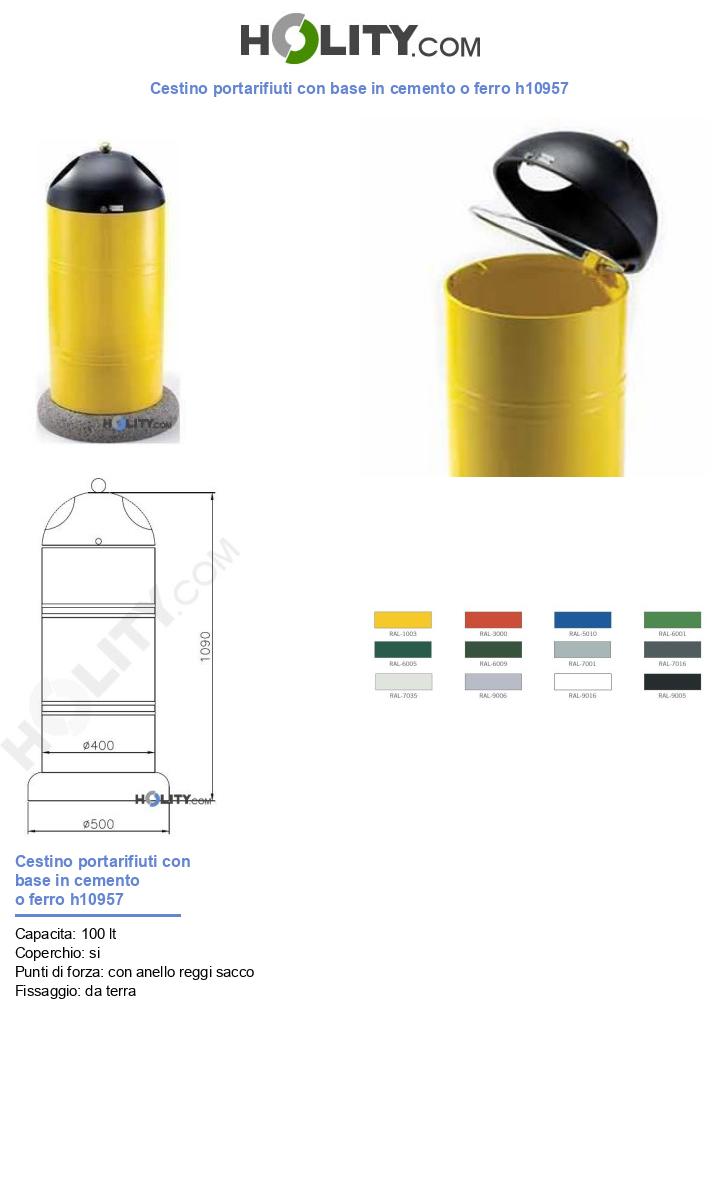 Cestino portarifiuti con base in cemento o ferro h10957