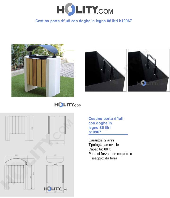Cestino porta rifiuti con doghe in legno 86 litri h10967