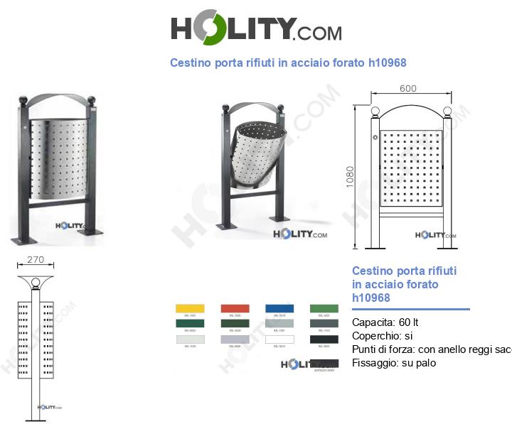 Cestino porta rifiuti in acciaio forato h10968