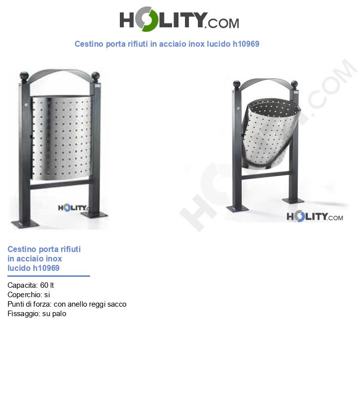 Cestino porta rifiuti in acciaio inox lucido h10969