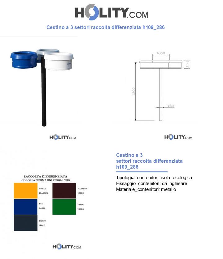 Cestino a 3 settori raccolta differenziata h109_286