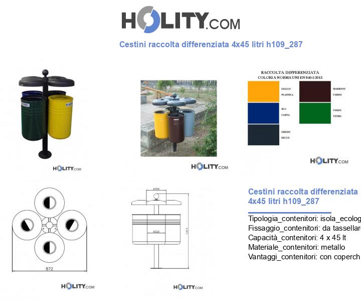 Cestini raccolta differenziata 4x45 litri h109_287