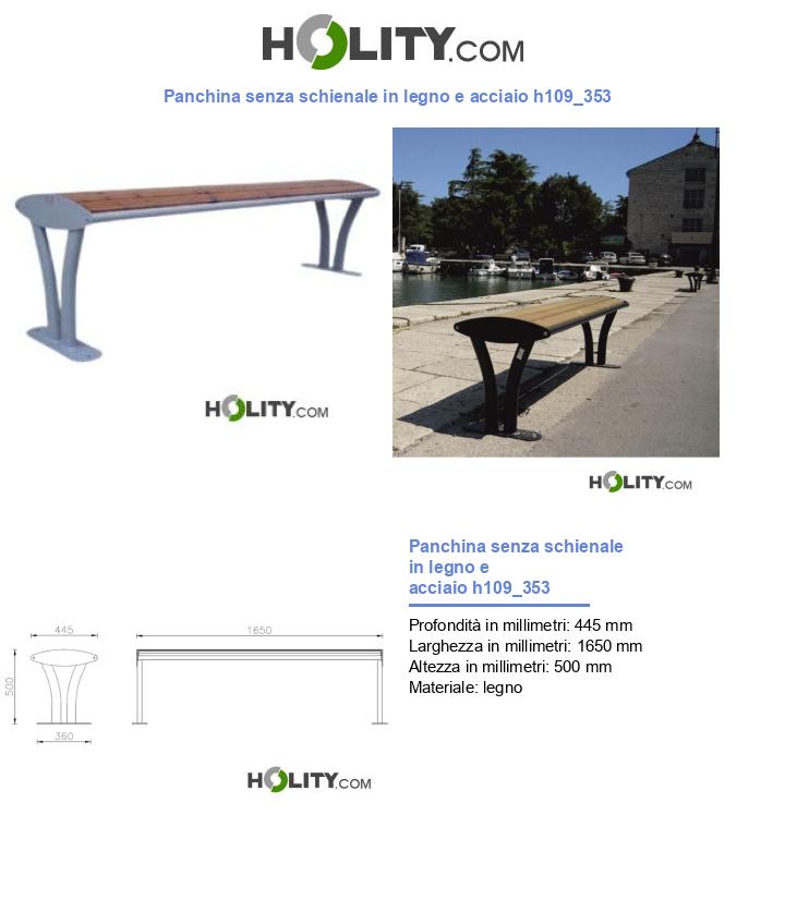 Panchina senza schienale in legno e acciaio h109_353