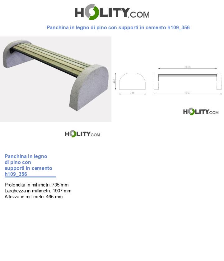 Panchina in legno di pino con supporti in cemento h109_356
