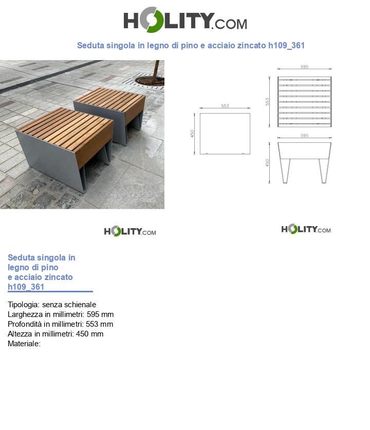 Seduta singola in legno di pino e acciaio zincato h109_361