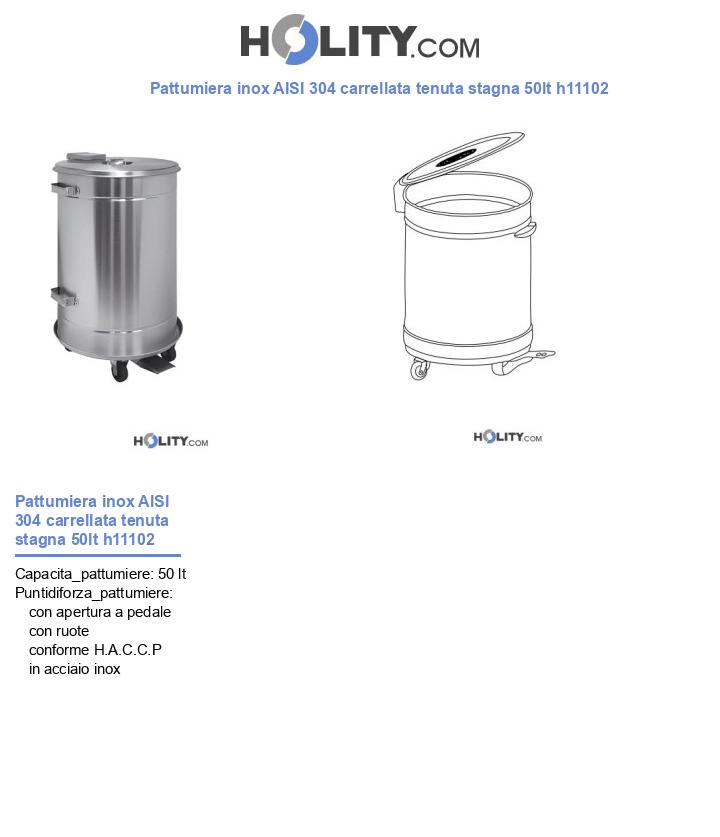 Pattumiera inox AISI 304 carrellata tenuta stagna 50lt h11102
