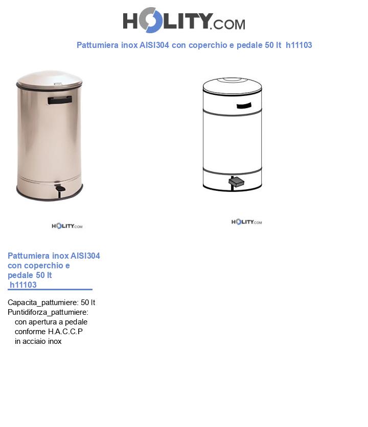 Pattumiera inox AISI304 con coperchio e pedale 50 lt  h11103