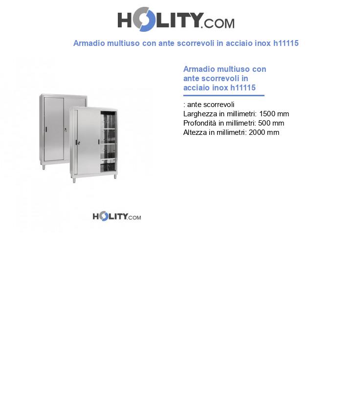 Armadio multiuso con ante scorrevoli in acciaio inox h11115